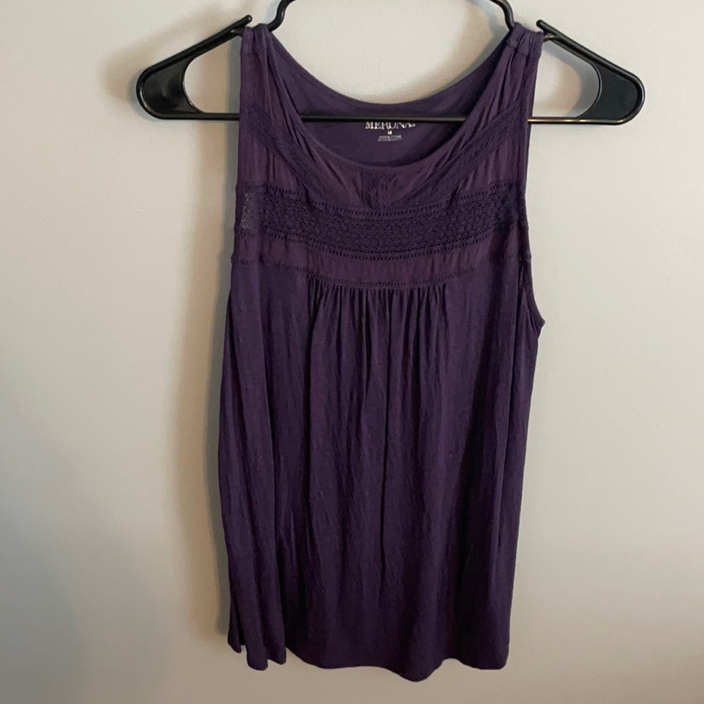 Deep purple soft tank top with a detailed lace top.